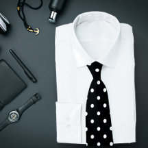 Classic White Polka Dot Pattern on Black Tie