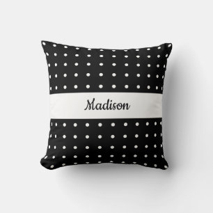 Classic White Polka Dot Pattern on Black with Name Cushion