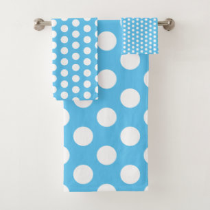 Classic White Polka Dots on Sky Blue Bath Towel Set