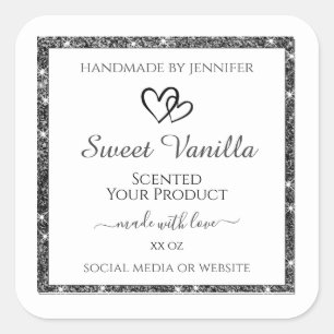 Classic White Product Labels Silver Glitter Frame
