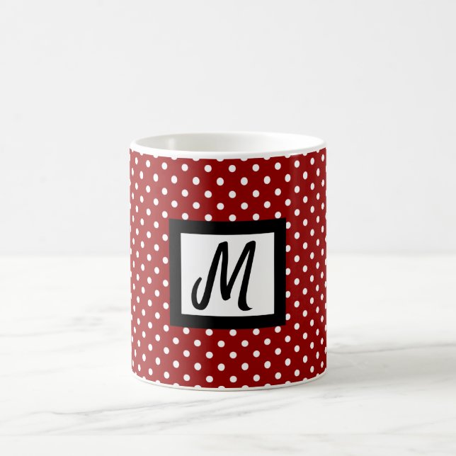 Classic White & Red Polka Dot Name Initial Tea and Coffee Mug (Center)