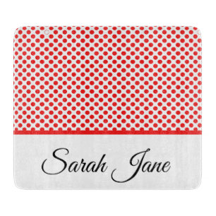 Classic white Red Polka dots Personalised name Cutting Board