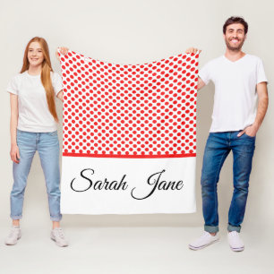 Classic white Red Polka dots   Personalised name Fleece Blanket