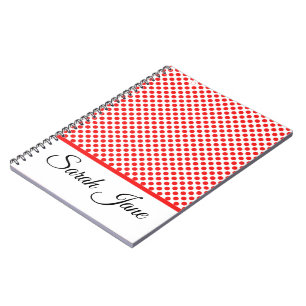 Classic white Red Polka dots   Personalised name Notebook
