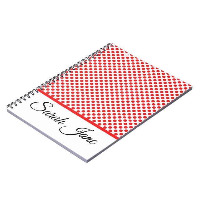 Classic white Red Polka dots | Personalised name Notebook (Left Side)