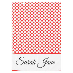 Classic white Red Polka dots   Personalised name Tablecloth