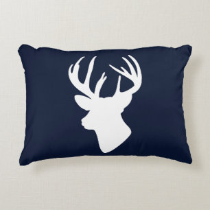 Classic White Reindeer Silhouette Custom Navy Blue Decorative Cushion