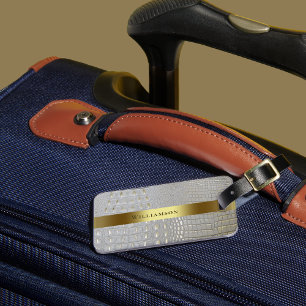 Classic White Reptile Digital Leather Gold Metal Luggage Tag