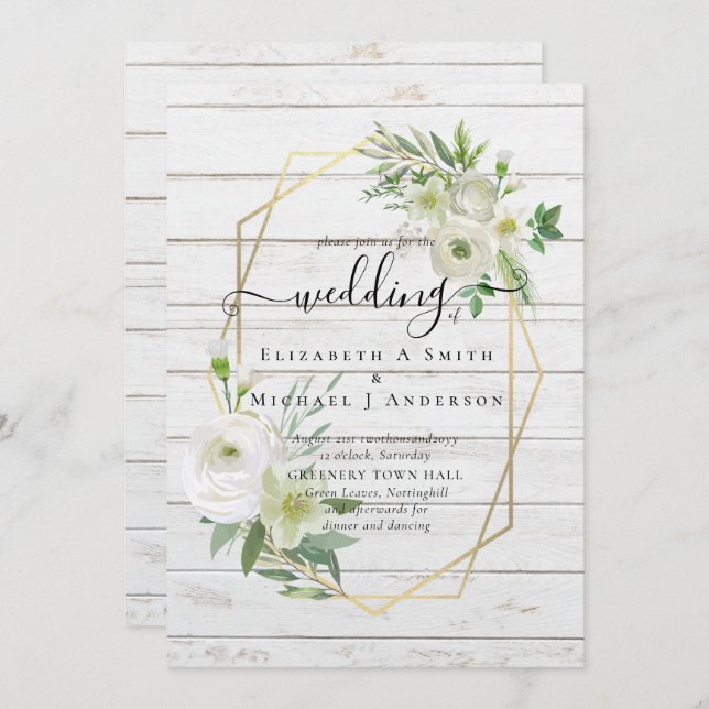 Classic White Rose Greenery Gold Wedding (Front/Back)