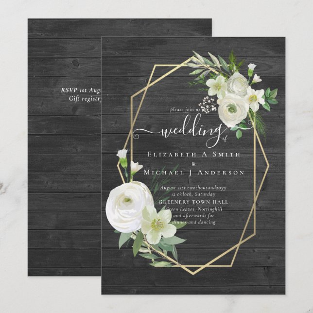 Classic White Rose Greenery Gold Wedding (Front/Back)