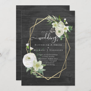 Classic White Rose Greenery Gold Wedding