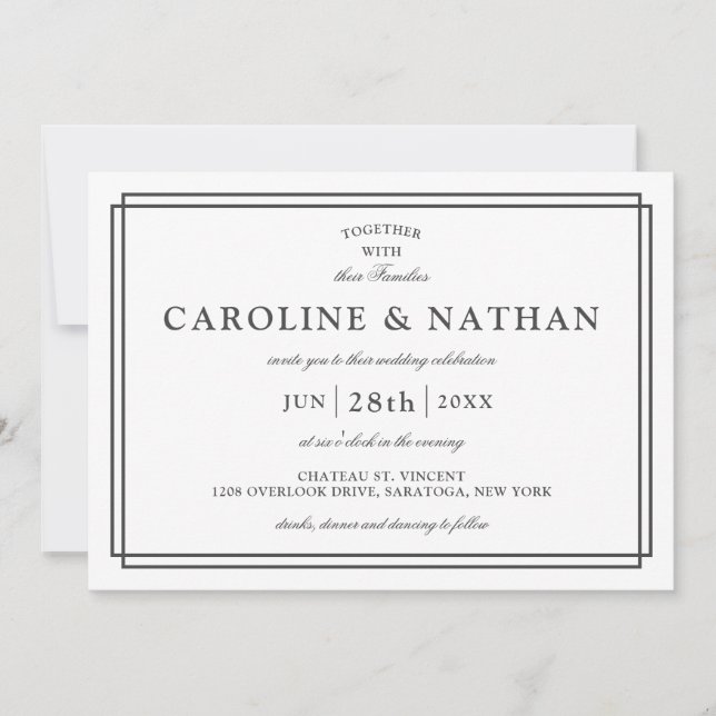 Classic White Simple Elegant Frame Wedding Invitation (Front)