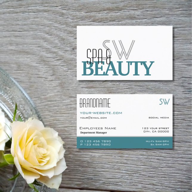 Classic White Teal Stylish Simple with Monogram Business Card (Creator Uploaded)
