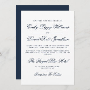 Classic White Vintage Navy Script Formal Invitation