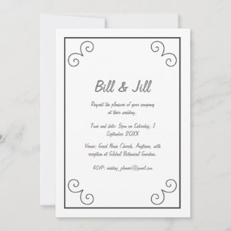 Classic White With Black Scroll Border Wedding Invitation