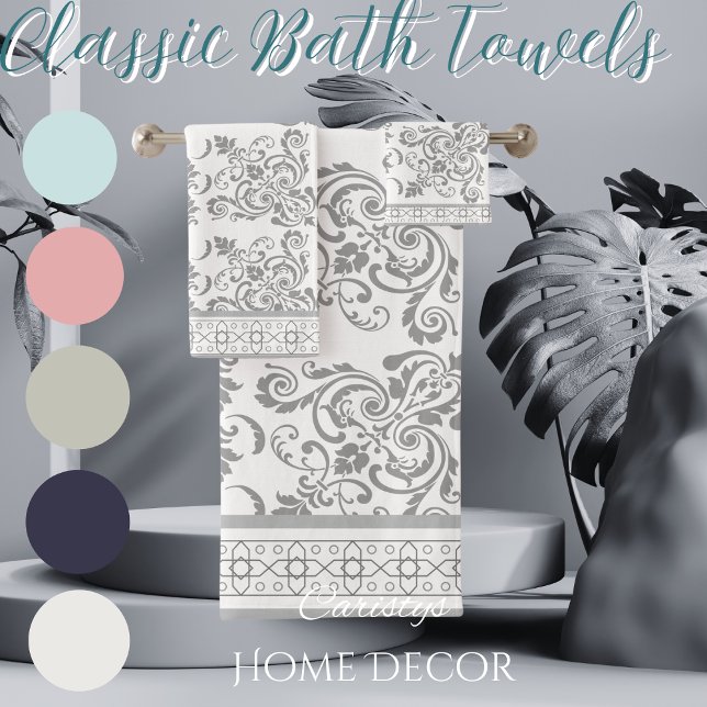 Classic White with Grey Flourishes Towel (Creator Uploaded)