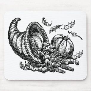Classic Wicker Cornucopia Black White Illustration Mouse Mat