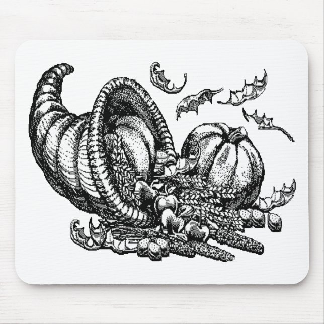 Classic Wicker Cornucopia Black White Illustration Mouse Mat (Front)