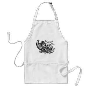 Classic Wicker Cornucopia Black White Illustration Standard Apron