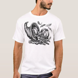 Classic Wicker Cornucopia Black White Illustration T-Shirt
