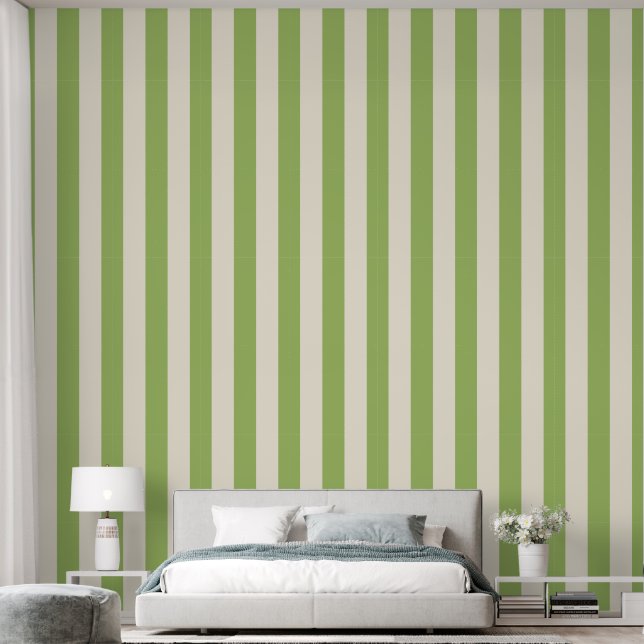 Classic Wide Cabana Vertical Stripe Pattern Green Wallpaper (Bedroom)