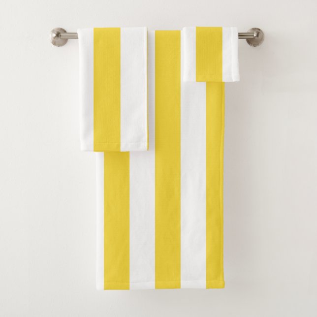 Classic Wide Stripes, Lemon Yellow, White Bath Towel Set (Insitu)