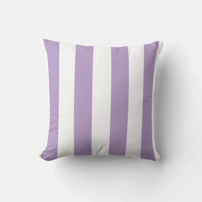 Classic Wide Stripes, Lilac Purple and White Cushion (Front)