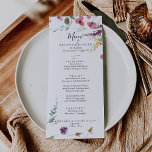 Classic Wild Colourful Floral Dinner  Menu<br><div class="desc">This classic wild colourful floral dinner menu card is perfect for a tropical wedding. The design features pink,  purple,  yellow,  burgundy,  navy and blue hand-drawn wild flowers,  arranged in beautiful shapes.

This menu can be used for a wedding reception,  rehearsal dinner,  bridal shower or any event.</div>