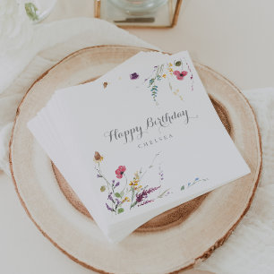Classic Wild Colourful Floral Happy Birthday Napkin