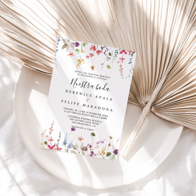 Classic Wild Colourful Floral Nuestra Boda Wedding Invitation (Creator Uploaded)