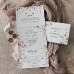 Classic Wild Colourful Floral Wedding Tri-Fold Invitation<br><div class="desc">This classic wild colourful floral wedding trifold invitation is perfect for a tropical wedding. The design features pink,  purple,  yellow,  burgundy,  navy and blue hand-drawn wild flowers,  arranged in beautiful shapes.</div>