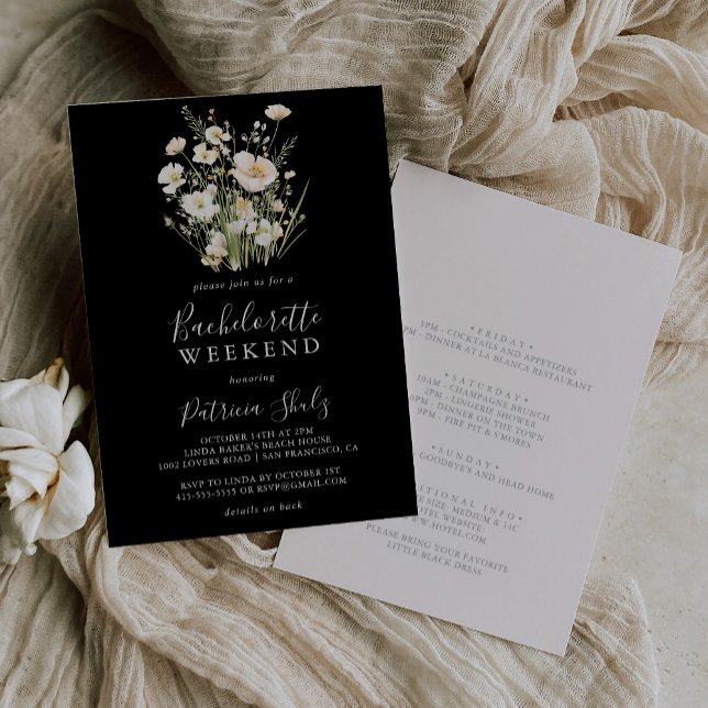 Classic Wildflower Black Bachelorette Weekend Invitation (Creator Uploaded)