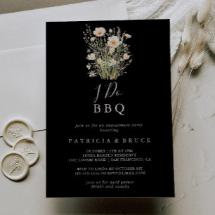 Classic Wildflower Black I Do BBQ Engagement Party Invitation