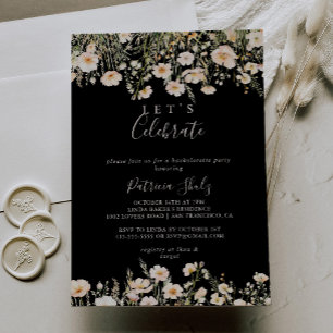 Classic Wildflower Black Let's Celebrate Party Invitation