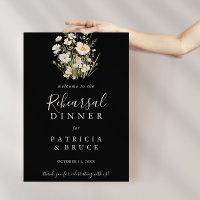 Classic Wildflower Black Rehearsal Dinner Welcome 