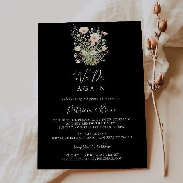 Classic Wildflower Black We Do Again Vow Renewal Invitation (Creator Uploaded)