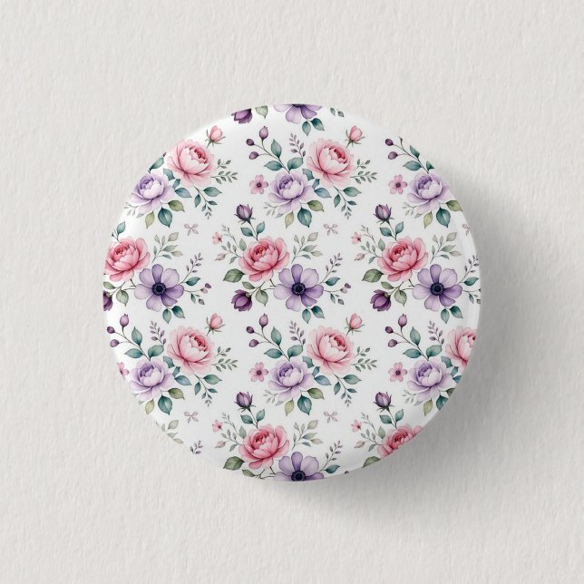 classic Wildflower Botanical Pin Button (Front)
