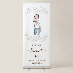 Classic Wildflower Calligraphy Sweet 16 Photo Retractable Banner
