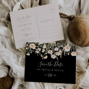 Classic Wildflower Horizontal Black Save the Date Postcard