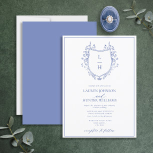 Classic Wildflower Monogram Crest Wedding Invitation