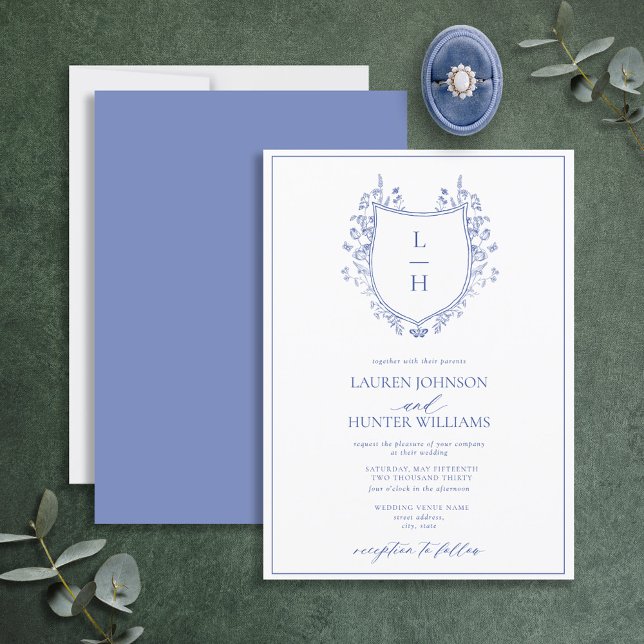 Classic Wildflower Monogram Crest Wedding Invitation (Creator Uploaded)