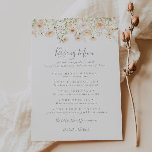 Classic Wildflower Wedding Kissing Menu Game Card