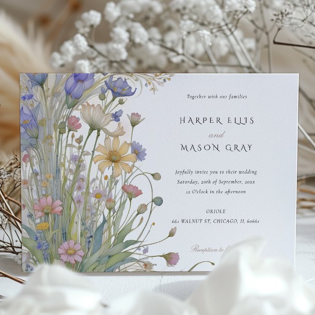 Classic Wildflowers Elegant Pastel Wedding Invite (Creator Uploaded)