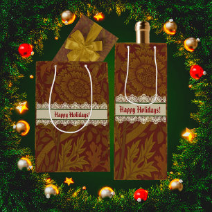 Classic William Morris Gold Holiday Wine Gift Bag