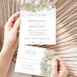 Classic William Morris Tear-Away RSVP Wedding All In One Invitation<br><div class="desc">Embrace the elegance of the past with this all-in-one wedding invitation, featuring the iconic 'Golden Lily' pattern by William Morris. The design is a symphony of pastel shades, with a palette including olive green, ivory, and soft gold, accented by touches of coral and sky blue. This invitation is thoughtfully crafted...</div>