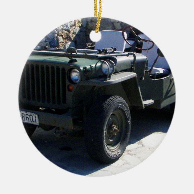 Classic Willy's Jeep. Ceramic Tree Decoration (Front)
