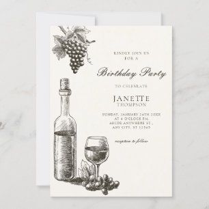 Classic wine bottle and grapes invitation