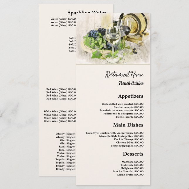 Classic Wine & Grapes, Restaurant Slimline Menu (Front/Back)