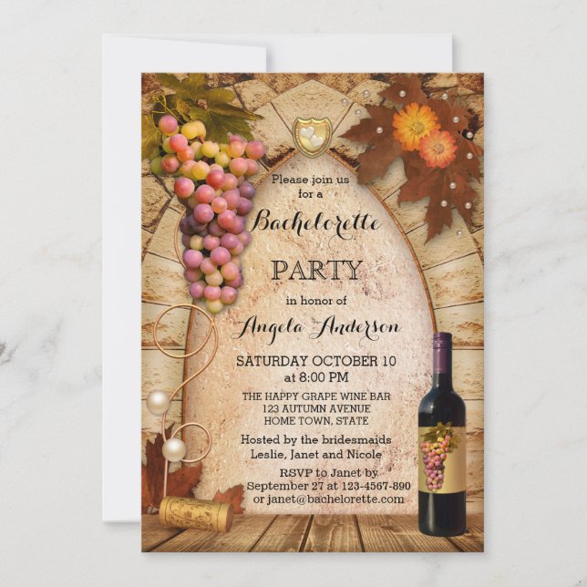 Classic Wine or Vineyard Bachelorette Invitation (Front)