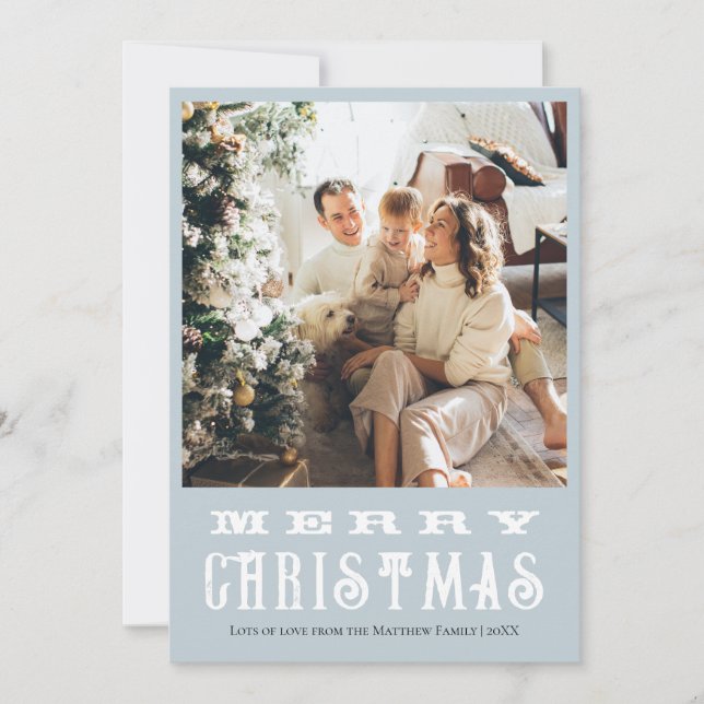 Classic Winter Animals Blue Family Christmas Holiday Card (Front)